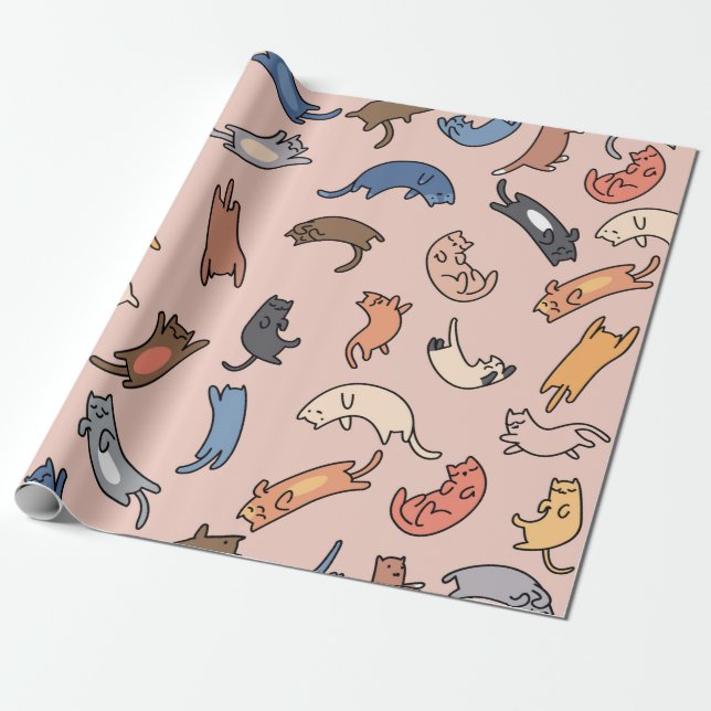 Nahtlose Musterdoodle-Katzen, Abbildung Geschenkpapier (Ungerollt)