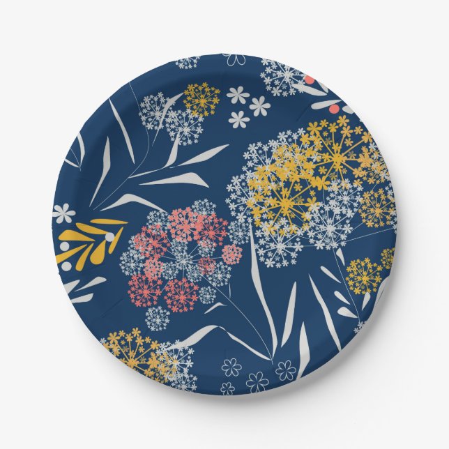 Nahtlose niedliche kleine Blume Blumenmuster Marin Pappteller (Vorderseite)