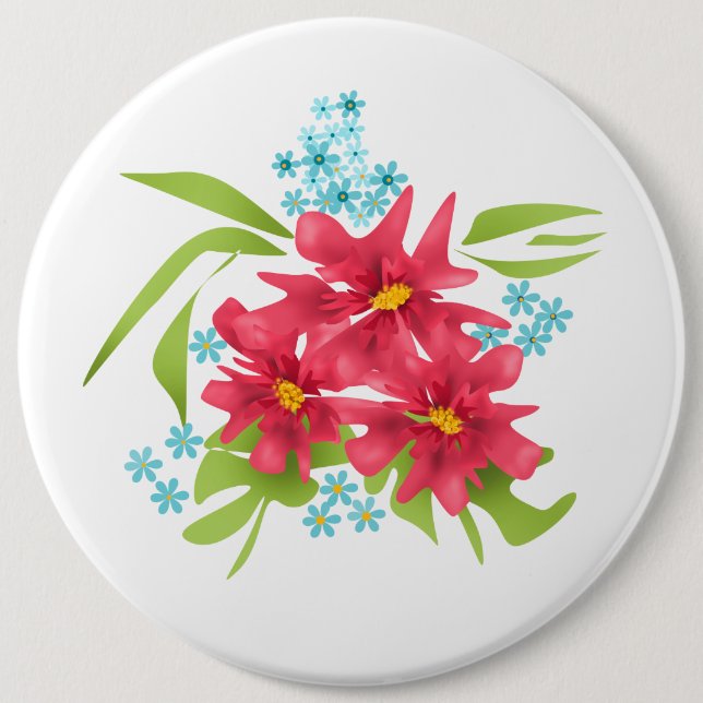 Nahtlose niedliche rote Blume Blumenmuster Cartoon Button (Vorderseite)
