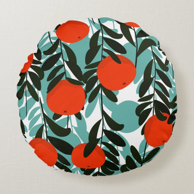 Nahtlose Orange Fruchtgarten Print Rundes Kissen (Vorderseite)