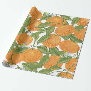 Nahtlose Orangenmandarin-Mandarine mit Blätter und Geschenkpapier