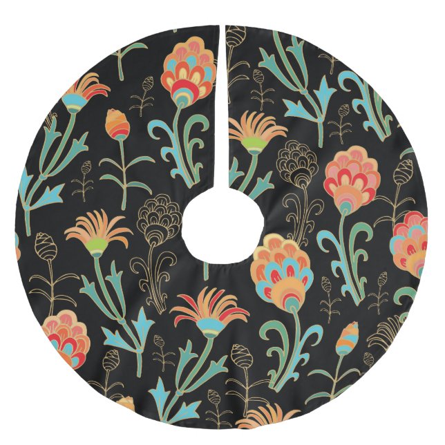 Nahtlose orientalische Flora Elegante Polyester Weihnachtsbaumdecke (Vorderseite)