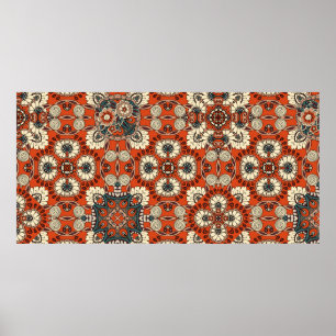 Nahtlose Ornamentalmuster mit Blumen und Paiseln Poster