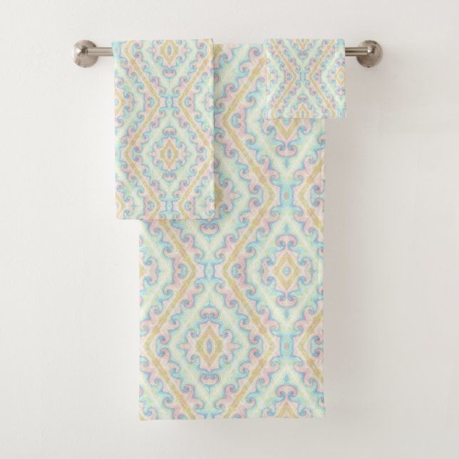 Nahtlose, pastellgrün-blaue Dekoration Badhandtuch Set (Insitu)