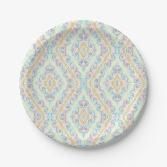 Nahtlose, pastellgrün-blaue Dekoration Pappteller (Vorderseite)