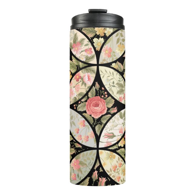 Nahtlose Patchwork-Blumenmuster Thermosbecher (Vorderseite)
