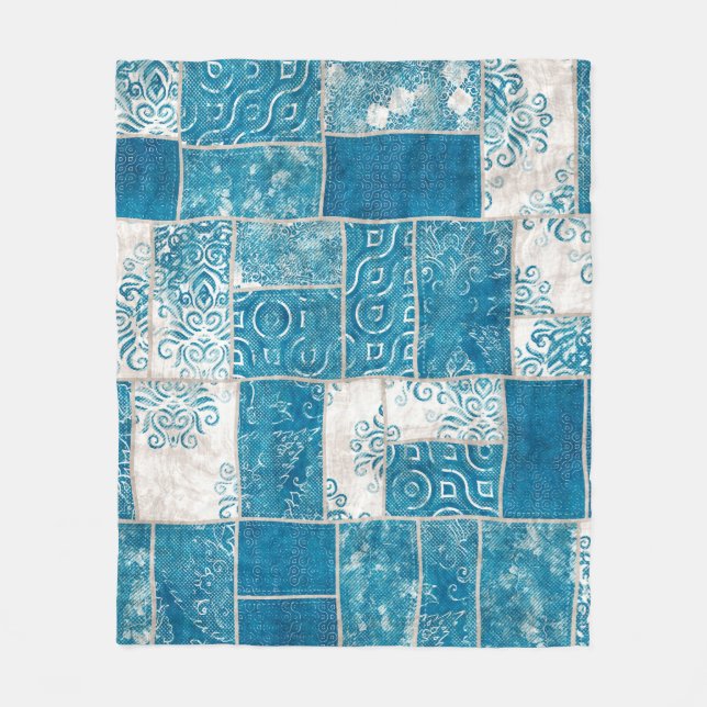 Nahtlose Patchwork-Collage-Mix-Quiltmuster-Druck Fleecedecke (Vorderseite)