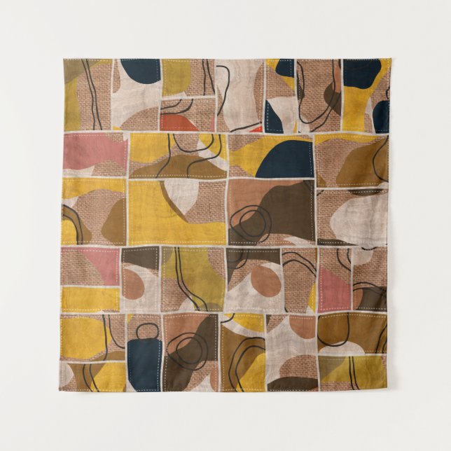 Nahtlose Patchwork-Collage-Mix-Quiltmuster-Druck Wandteppich (Vorderseite)