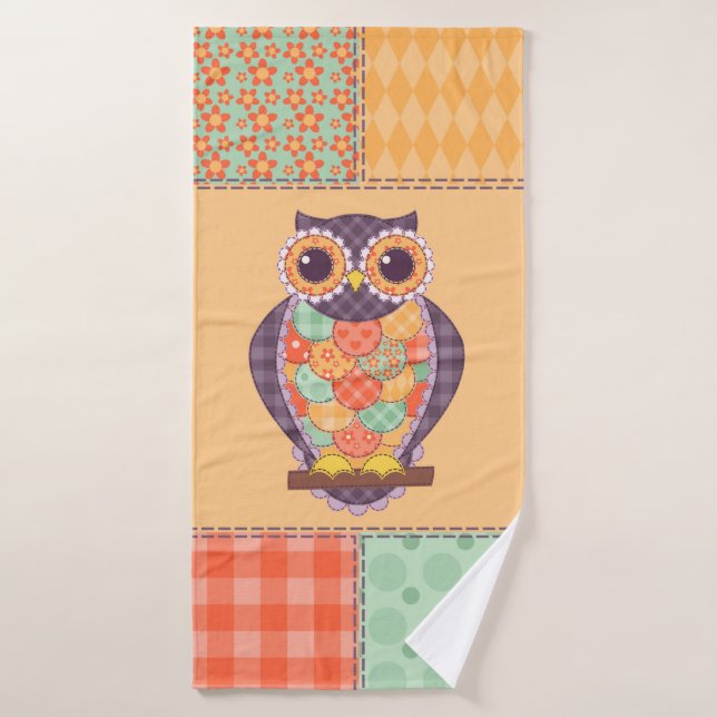 Nahtlose Patchwork-Eule-Muster. Vintager Hintergru Badehandtuch (Badehandtuch)
