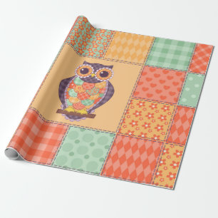 Nahtlose Patchwork-Eule-Muster. Vintager Hintergru Geschenkpapier