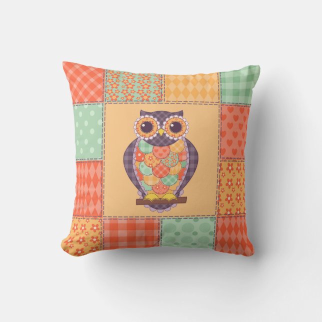 Nahtlose Patchwork-Eule-Muster. Vintager Hintergru Kissen (Vorderseite)