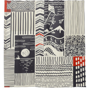 Nahtlose Patchwork-Muster aus abstrakten Doodles.  Duschvorhang