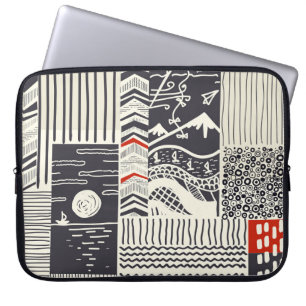 Nahtlose Patchwork-Muster aus abstrakten Doodles. Laptopschutzhülle
