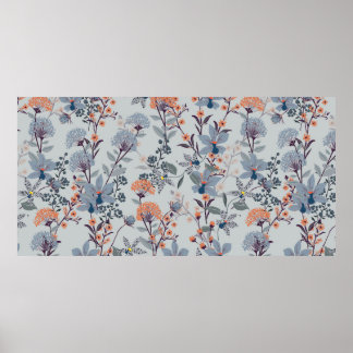 Nahtlose Patternwilde Blume, Abgeschieden auf blau Poster