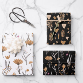 Nahtlose Pflanze im Bohnostil Geschenkpapier Set