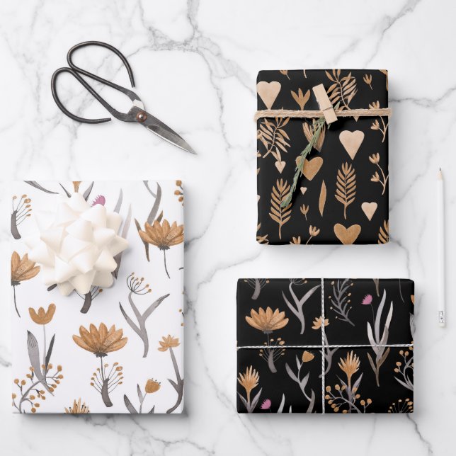 Nahtlose Pflanze im Bohnostil Geschenkpapier Set (Vorderseite)