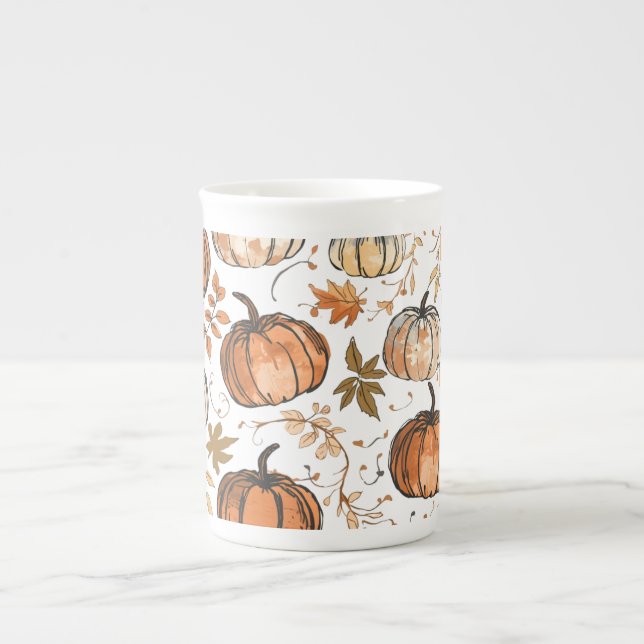 Nahtlose Pumpkin-Muster Falldesign Prozellantasse (Vorderseite)