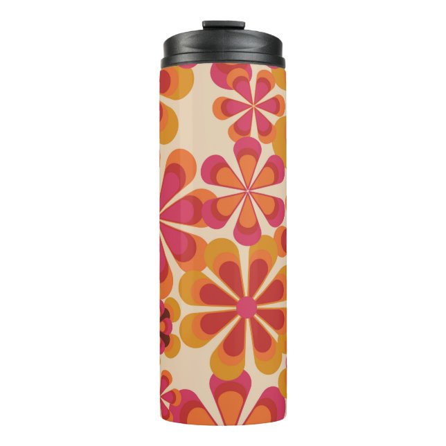 Nahtlose Retro-70er-Blumenmuster mit Vintagem Dai Thermosbecher (Vorderseite)