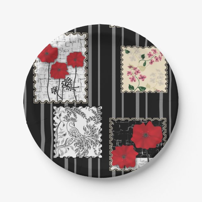 Nahtlose Retro-Vintage Patchwork-Steppdecke Pappteller (Vorderseite)