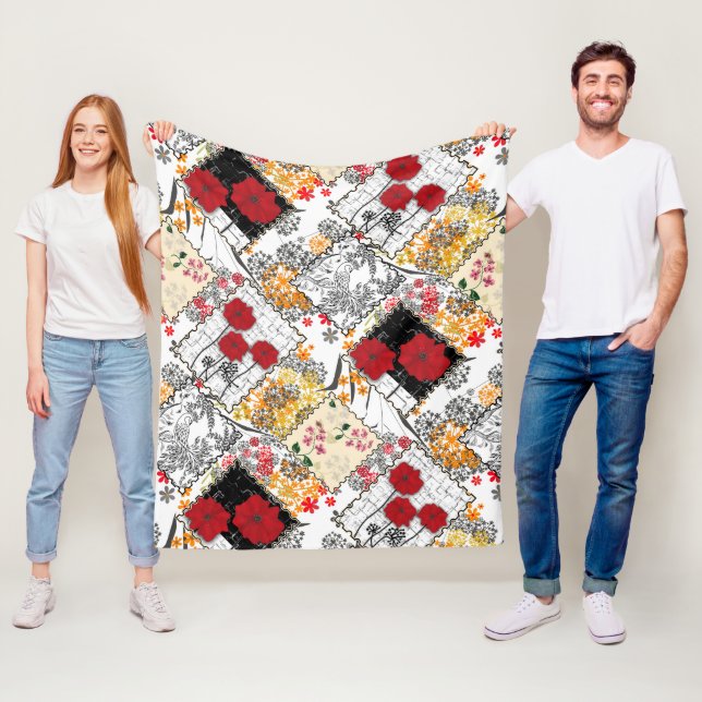 Nahtlose Retro-Vintage Patchwork-Stepppatches Fleecedecke (Beispiel)