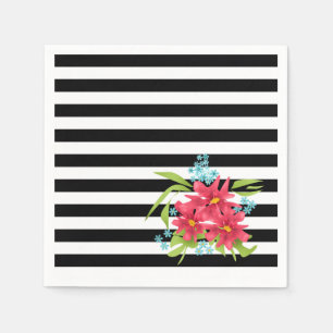 Nahtlose rosa Blume mit Schwarz-weißem Streifen Serviette
