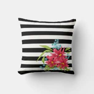 Nahtlose rosa Blumen floral schwarz weiß gestreift Kissen