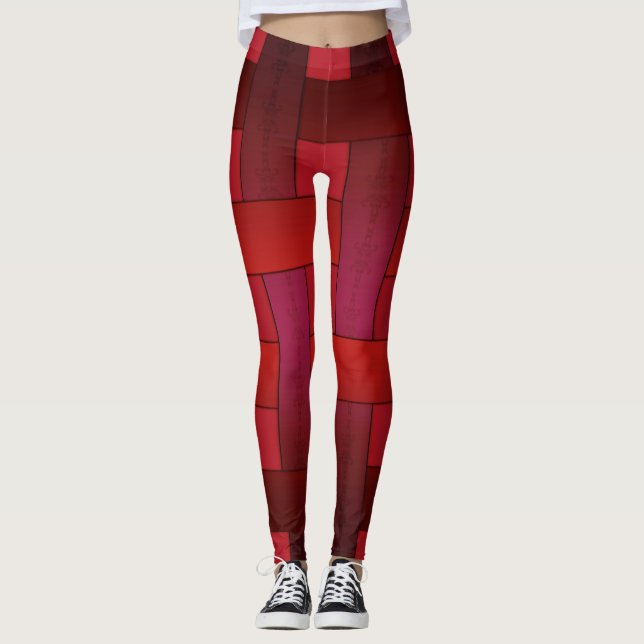 Nahtlose rote Seidengeflechte gestreifte Muster, m Leggings (Vorderseite)