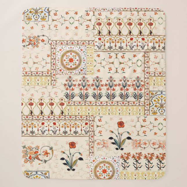 Nahtlose schöne Mughal-Blüte mit ethnischer Paisle Sherpadecke (Vorderseite)
