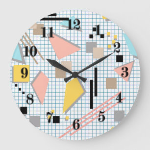 Nahtlose Schule geometrisches Memphis formt Muster Große Wanduhr