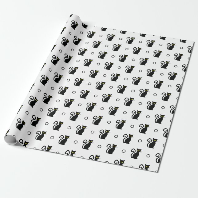 Nahtlose schwarze Katzen Weißes Halloween-Papier Geschenkpapier (Ungerollt)