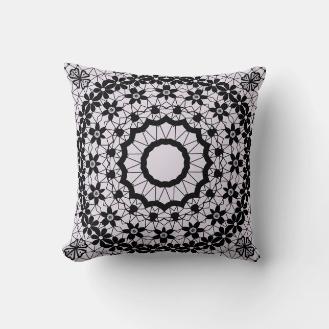 Nahtlose schwarze Spitzen Retrozitornament romanti Kissen (Vorderseite)