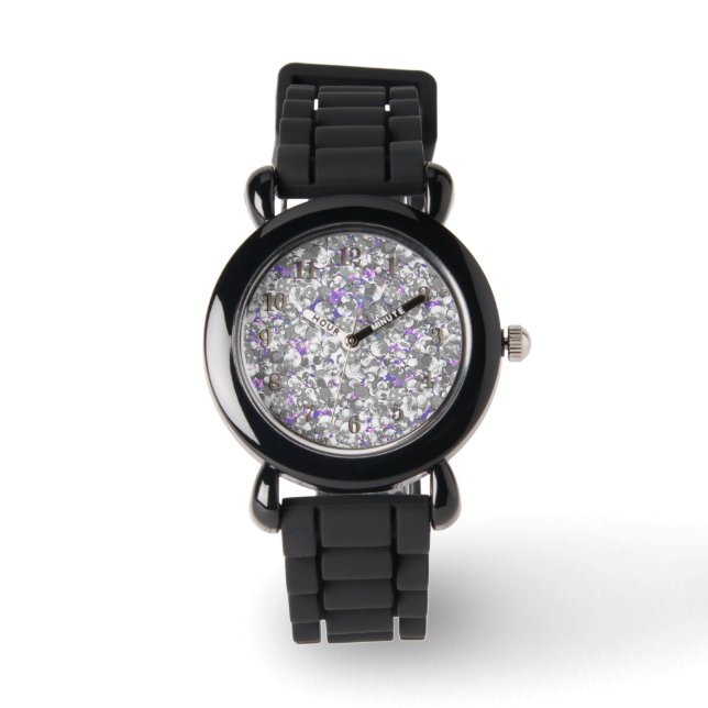 Nahtlose silberglänzende Glitzern Glitzer Confetti Armbanduhr (Vorderseite)