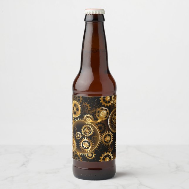 Nahtlose Steampunk-Messinggeräte Bierflaschenetikett (Vorderseite)
