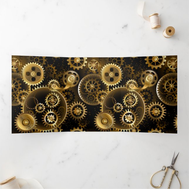 Nahtlose Steampunk-Messinggeräte Dreifach Gefaltete Einladung (Innenseite)