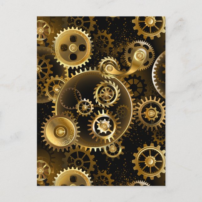 Nahtlose Steampunk-Messinggeräte Feiertagspostkarte (Vorderseite)