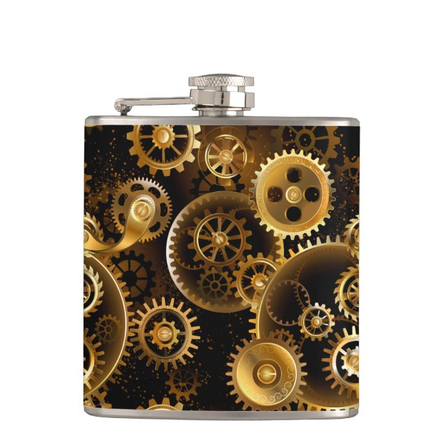 Nahtlose Steampunk-Messinggeräte Flachmann (Vorderseite)