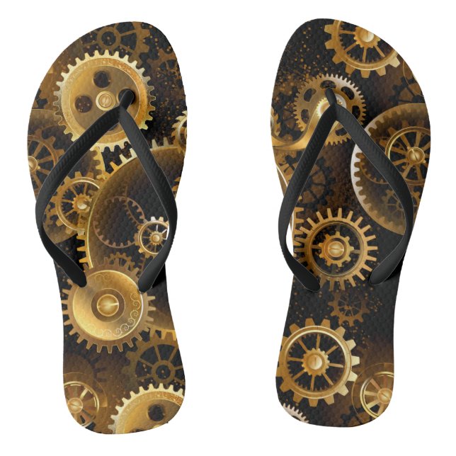 Nahtlose Steampunk-Messinggeräte Flip Flops (Fußbett)
