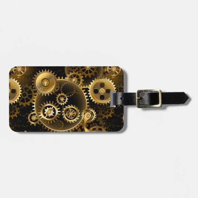 Nahtlose Steampunk-Messinggeräte Gepäckanhänger (Vorderseite horizontal)