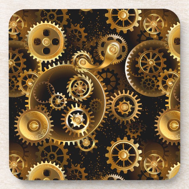 Nahtlose Steampunk-Messinggeräte Getränkeuntersetzer (Vorderseite)