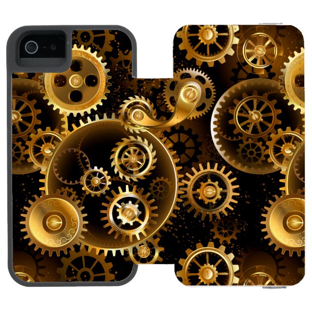Nahtlose Steampunk-Messinggeräte Incipio iPhone Geldbeutel-Hülle (Folio Geöffnet)