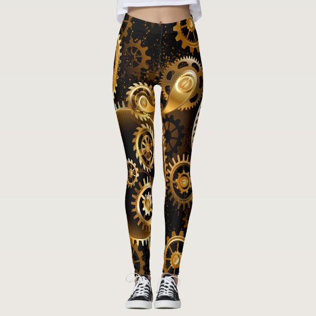 Nahtlose Steampunk-Messinggeräte Leggings (Vorderseite)
