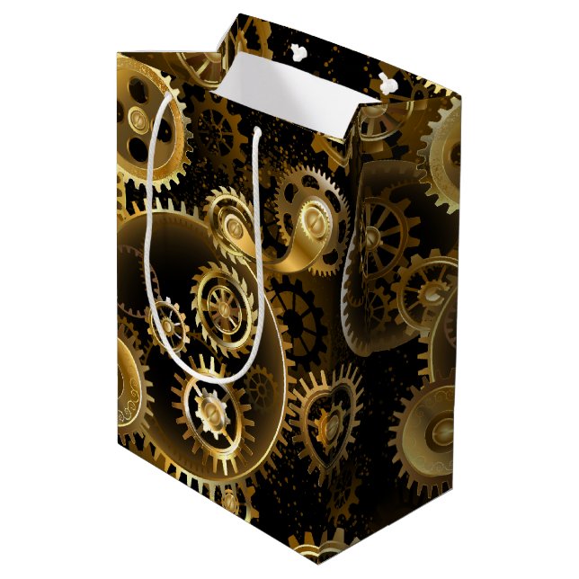 Nahtlose Steampunk-Messinggeräte Mittlere Geschenktüte (Rückseite Schrägansicht)