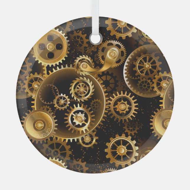 Nahtlose Steampunk-Messinggeräte Ornament Aus Glas (Vorderseite)
