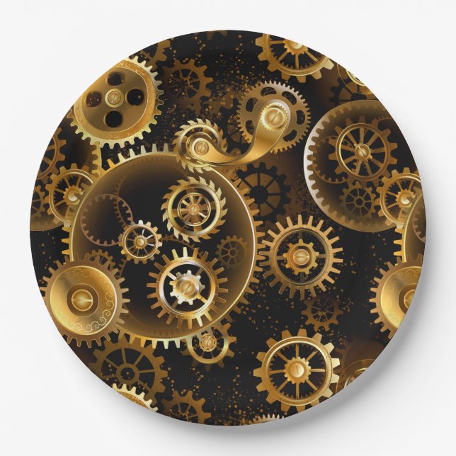 Nahtlose Steampunk-Messinggeräte Pappteller (Vorderseite)