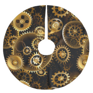 Nahtlose Steampunk-Messinggeräte Polyester Weihnachtsbaumdecke