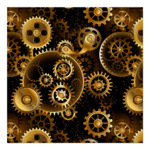 Nahtlose Steampunk-Messinggeräte Poster