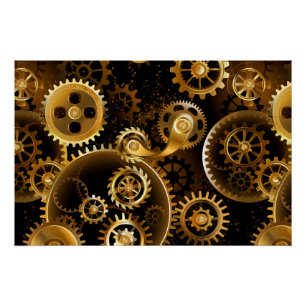 Nahtlose Steampunk-Messinggeräte Poster