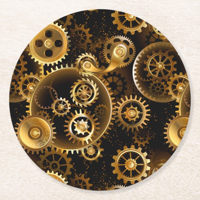 Nahtlose Steampunk-Messinggeräte Runder Pappuntersetzer (Vorderseite)