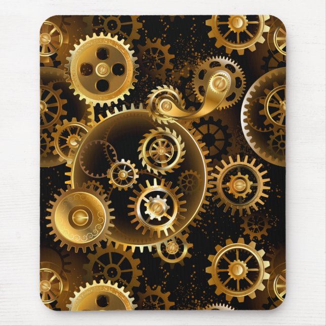 Nahtlose Steampunk-Messingzahnräder Mousepad (Vorne)