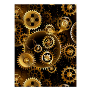 Nahtlose Steampunk-Messingzahnräder Poster